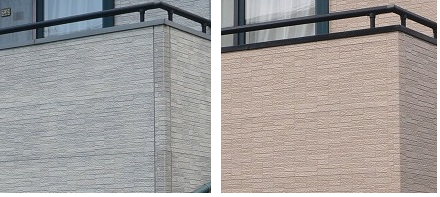 外壁塗装のビフォーアフター写真です。凹凸のある外壁にも塗装できます。